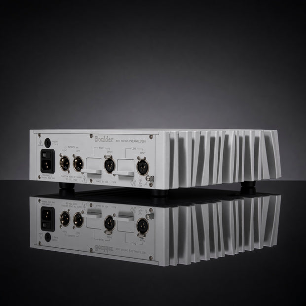 Boulder 808 phono preamplifier rear panel with balanced XLR in/out and IEC inlet