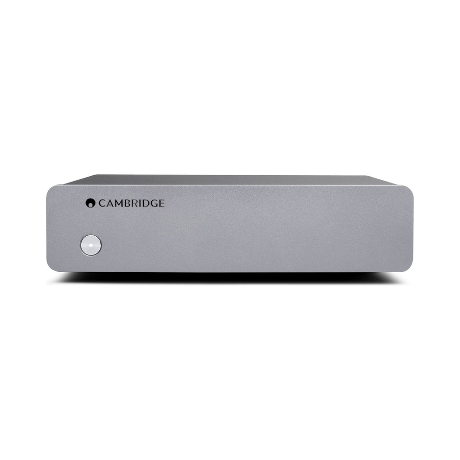 Cambridge Audio Alva Solo MM phono preamplifier front, grey chassis and power button