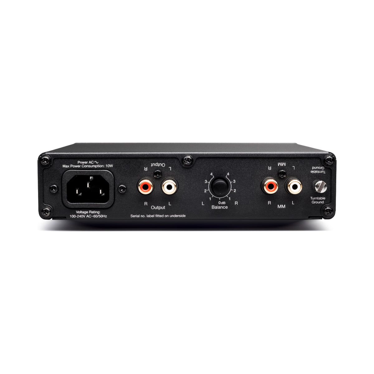 Cambridge Audio Alva Solo MM phono preamplifier rear panel with cartridge input, line output, balance control and ground terminal