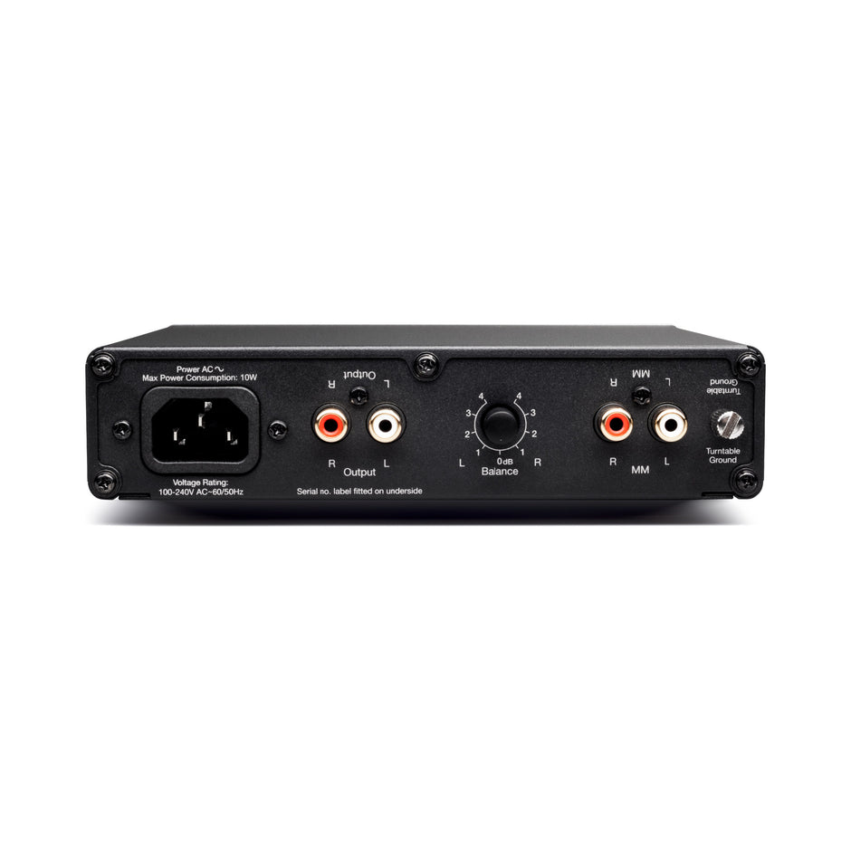 Cambridge Audio Alva Solo MM phono preamplifier rear panel with cartridge input, line output, balance control and ground terminal