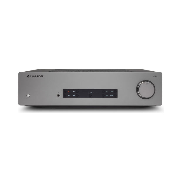 Cambridge Audio CXA81 Mk II integrated amplifier front, grey chassis with function buttons and volume knob