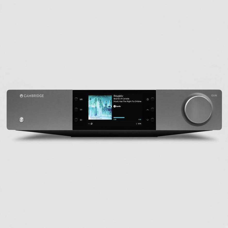 Cambridge Audio EXN100 network streamer front, colour display and volume knob