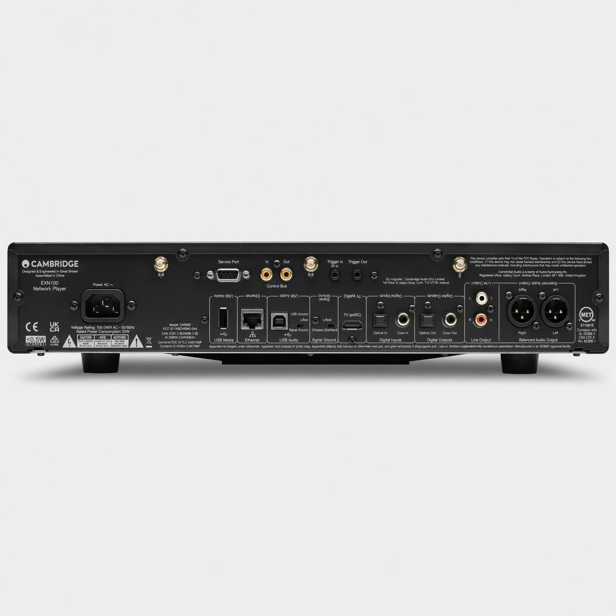 Cambridge Audio EXN100 network streamer rear panel with balanced and analogue outputs and digital inputs