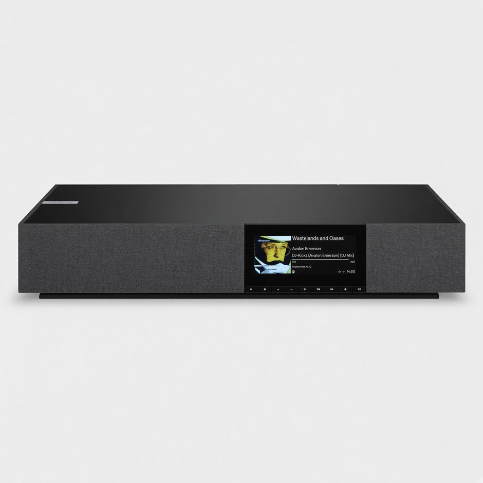 Cambridge Audio Evo One all-in-one speaker front, fabric grilles and colour display