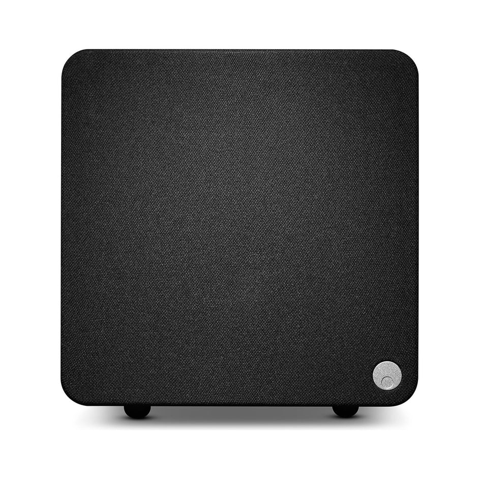 Cambridge Audio MSX Sub 200 powered subwoofer front, black fabric grille and logo