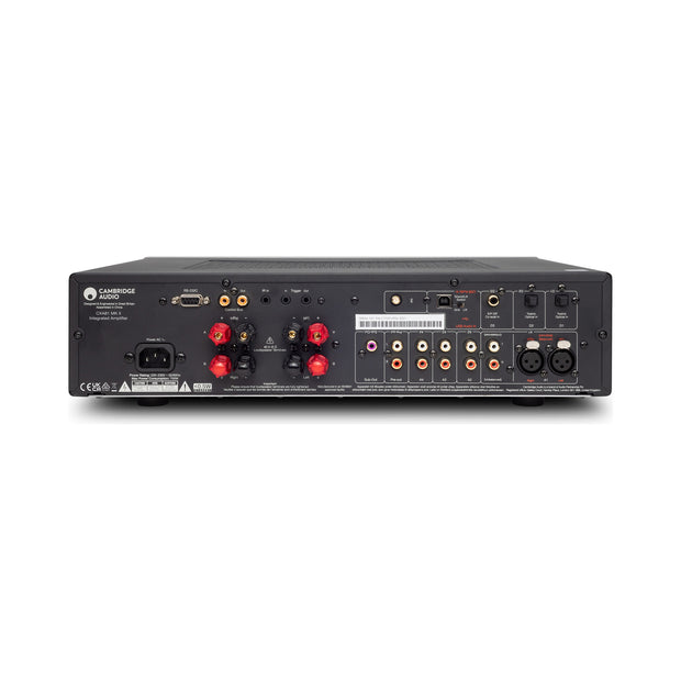 Cambridge Audio CXA81 Mk II integrated amplifier rear panel with speaker posts, analogue and digital inputs and IEC inlet
