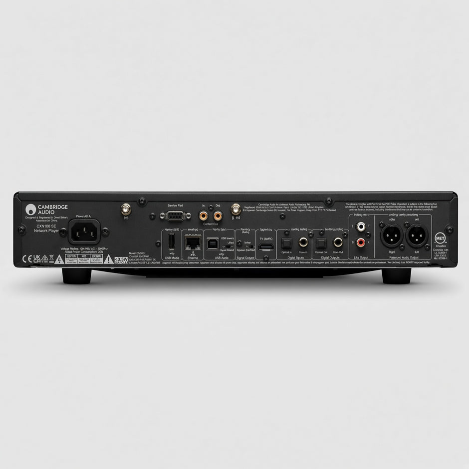 Cambridge Audio CXN100 SE network streamer rear panel with balanced and analogue outputs and digital inputs