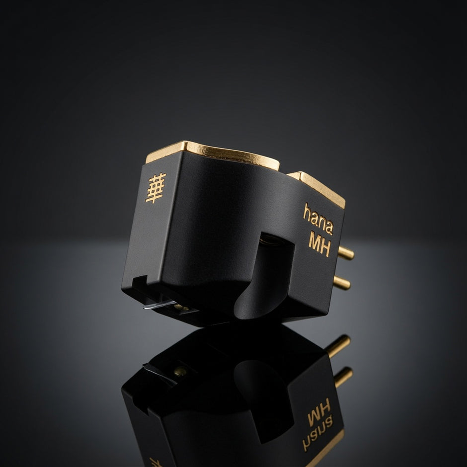 Hana MH high output moving coil phono cartridge with black body brass top plate and Microline diamond stylus