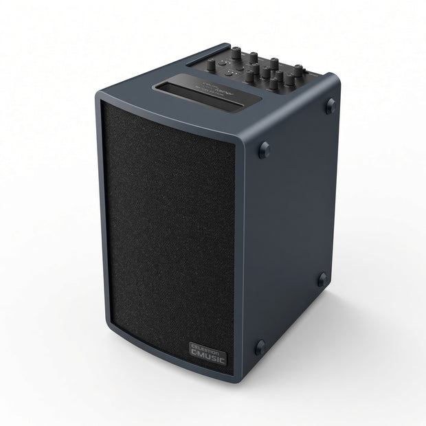 C-Music by Celestion Hometainer 6 portable all-function wireless karaoke and music speaker in Midnight Blue with wooden cabinet and fabric-covered grille