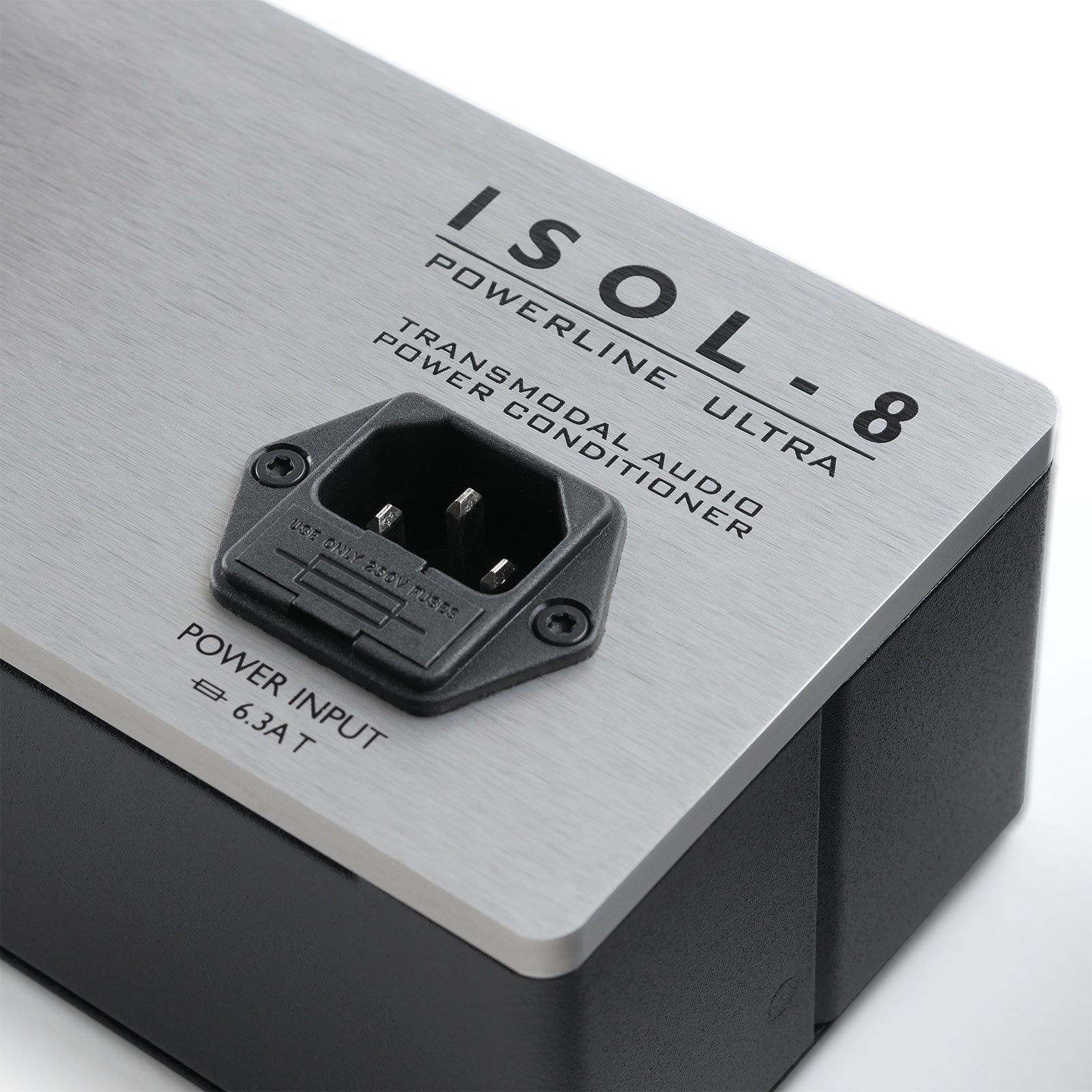 Top view of ISOL-8 PowerLine Ultra power conditioner with aluminium top panel
