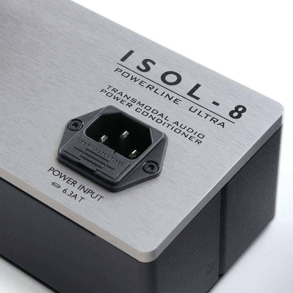 Top view of ISOL-8 PowerLine Ultra power conditioner with aluminium top panel