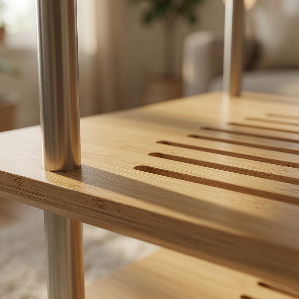 Close-up of Mukava AER-03 HiFi rack shelf and support structure