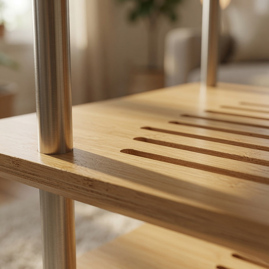 Close-up of Mukava AER-03 HiFi rack shelf and support structure