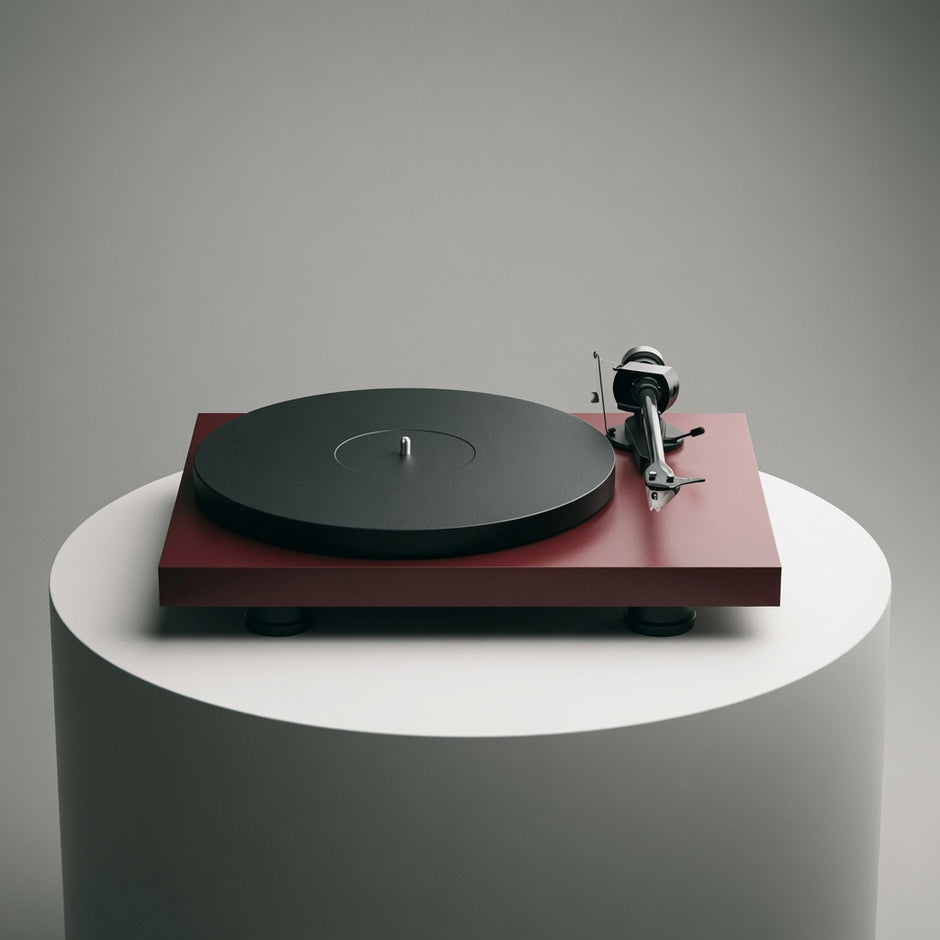 Pro-Ject Debut EVO 2 turntable in satin wine red with carbon tonearm and TPE-damped platter