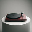 Pro-Ject Debut EVO 2 turntable in satin wine red with carbon tonearm and TPE-damped platter