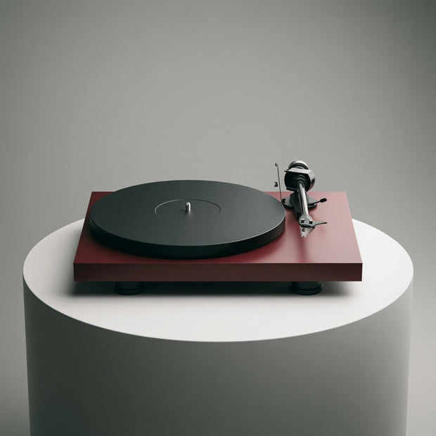 Pro-Ject Debut EVO 2 turntable in satin wine red with carbon tonearm and TPE-damped platter