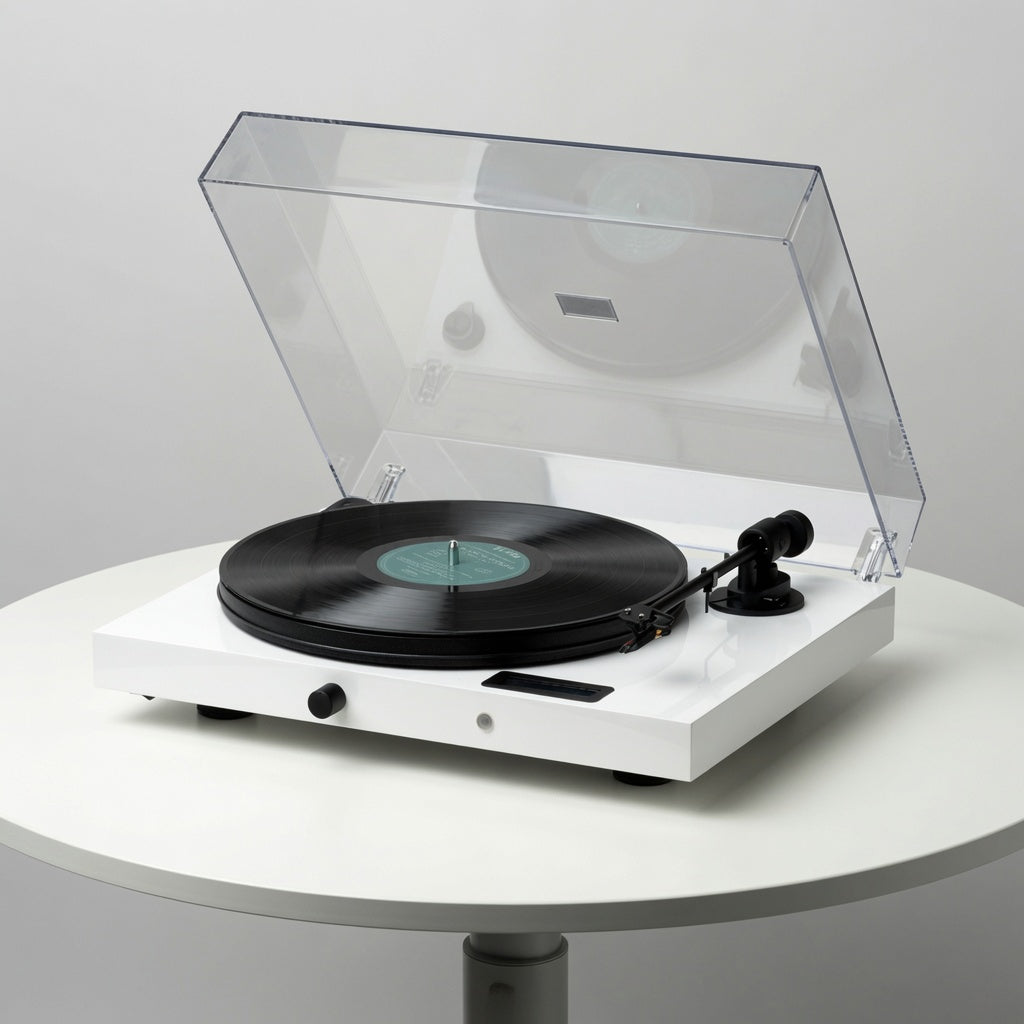Pro-Ject Juke Box E all-in-one turntable with dust cover open