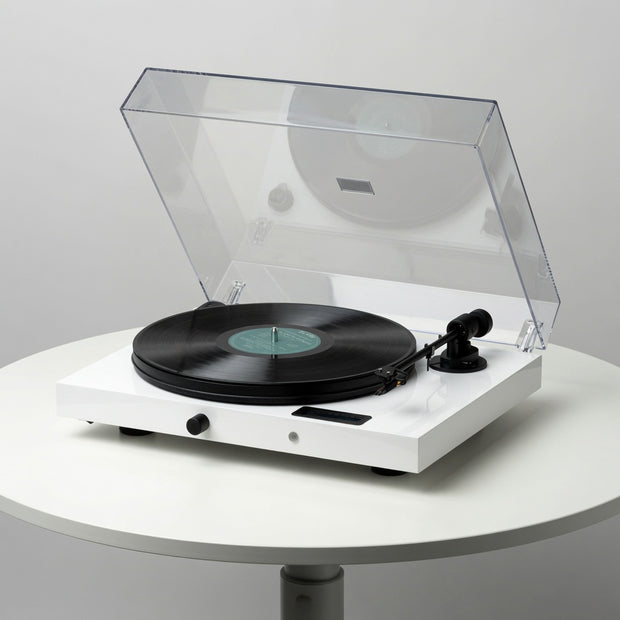 Pro-Ject Juke Box E all-in-one turntable with dust cover open