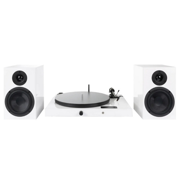 Pro-Ject Juke Box E HiFi Set turntable and speakers in high gloss white
