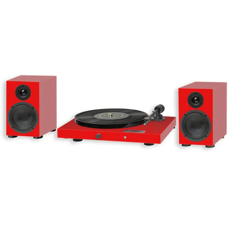Pro-Ject Juke Box E HiFi Set all-in-one turntable and Speaker Box 5 E in high gloss red