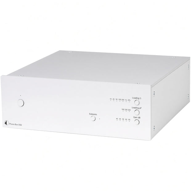 Pro-Ject Phono Box DS2 dual-mono phono stage in silver metal housing