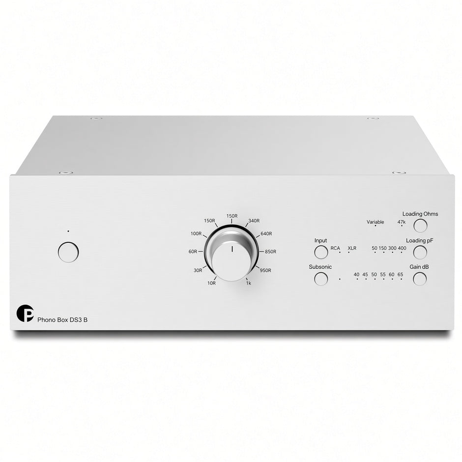 Pro-Ject Phono Box DS3 B balanced phono stage in silver metal housing