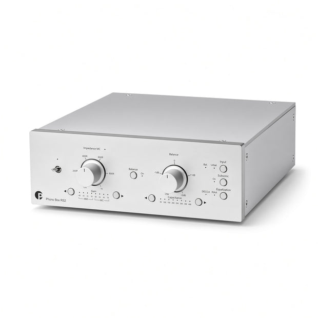 Pro-Ject Phono Box RS2 dual-mono phono stage in silver metal housing