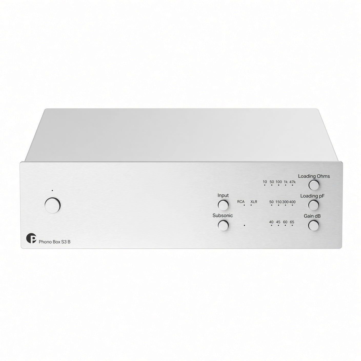 Pro-Ject Phono Box S3 B balanced phono stage in silver metal housing