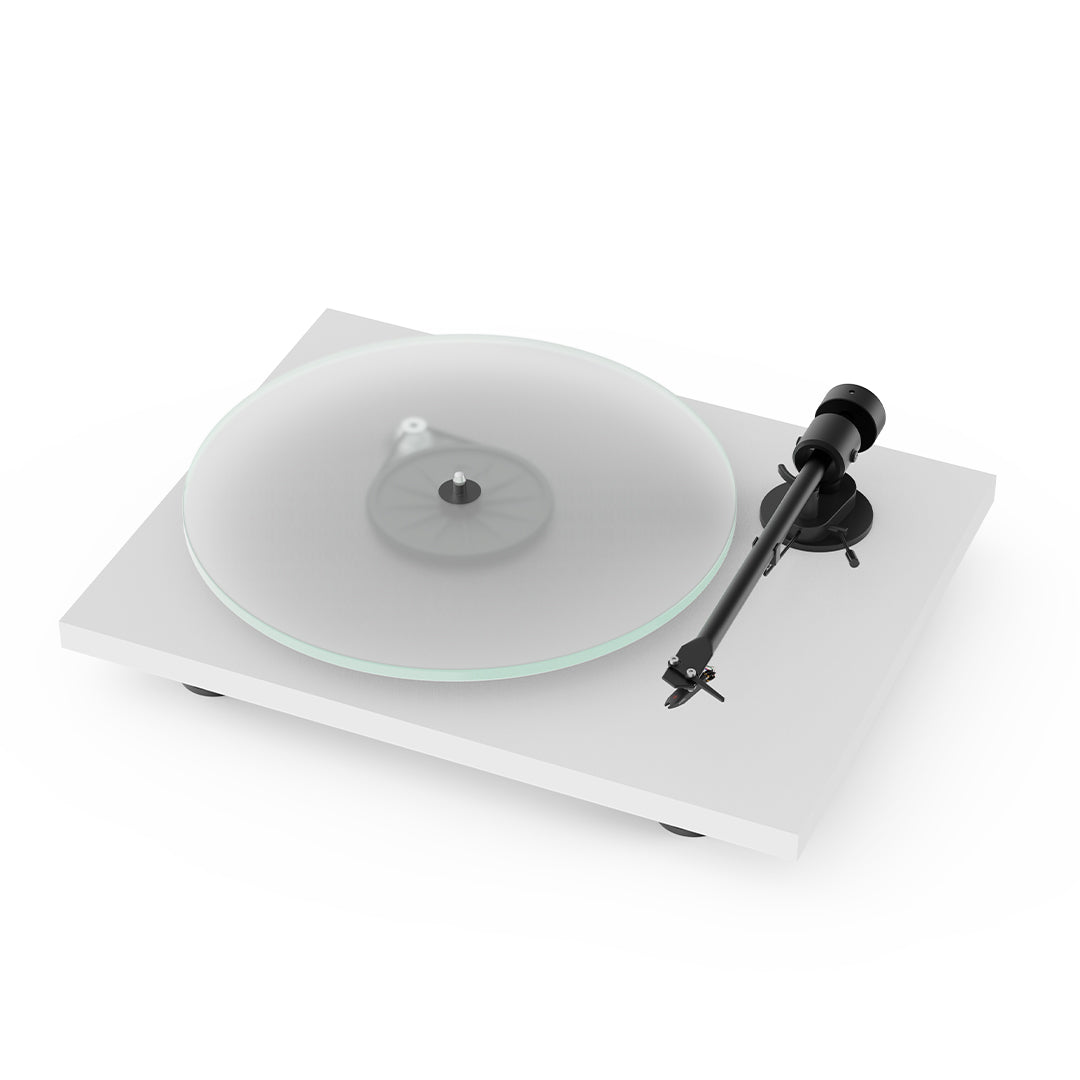 Pro-Ject T1 turntable in satin white with Ortofon OM 5E cartridge and glass platter