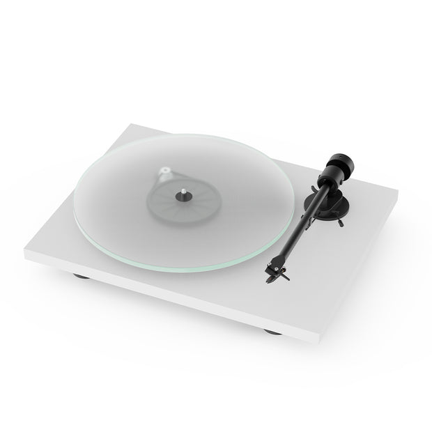 Pro-Ject T1 turntable in satin white with Ortofon OM 5E cartridge and glass platter