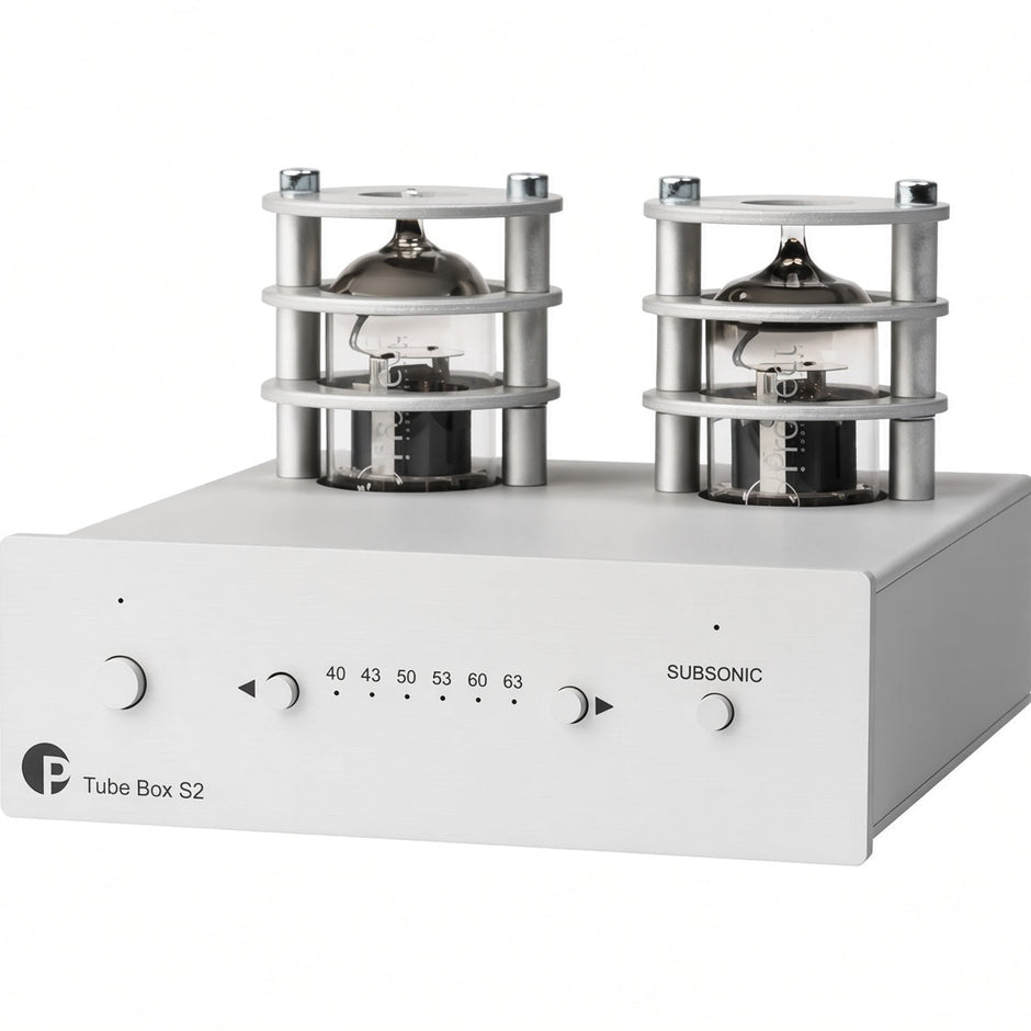 Pro-Ject Tube Box S2 MM/MC tube phono stage in silver metal housing