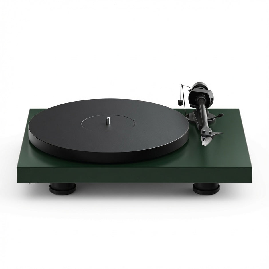 Pro-Ject Debut EVO 2 turntable in satin green with carbon tonearm and TPE-damped platter