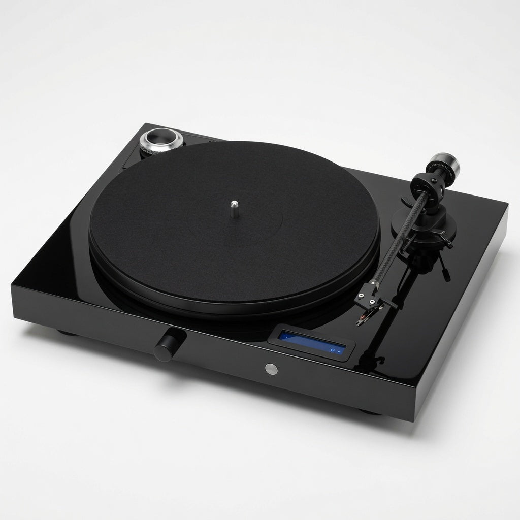 Pro-Ject Juke Box E all-in-one turntable system in high gloss black with built-in amplifier and Bluetooth
