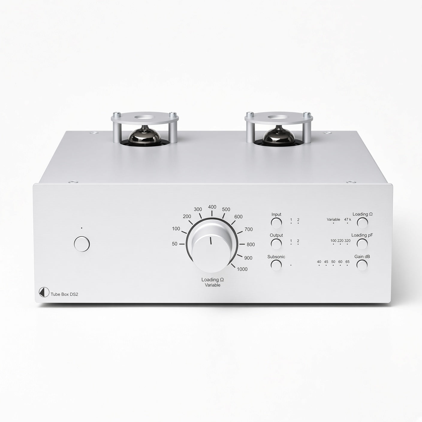 Pro-Ject Tube Box DS2 dual-mono tube phono stage in silver metal housing