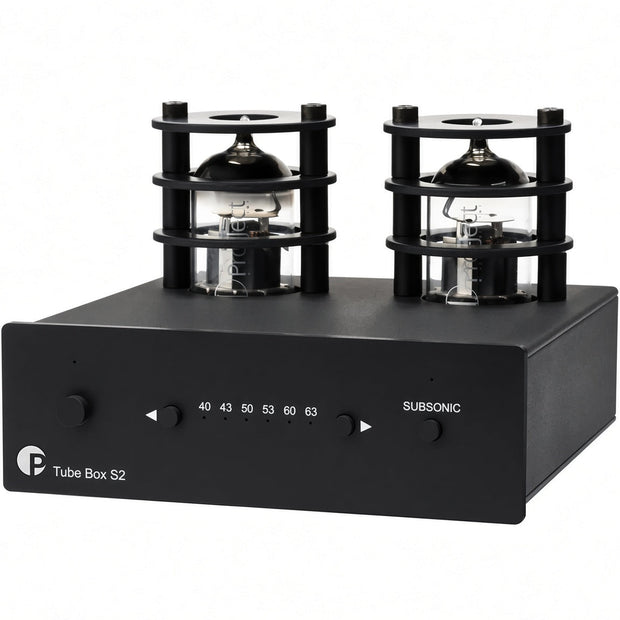 Pro-Ject Tube Box S2 tube phono preamplifier in black with ECC83 tubes