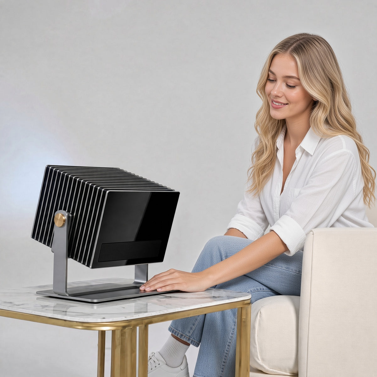 a Valerion Max projector installed with a stand