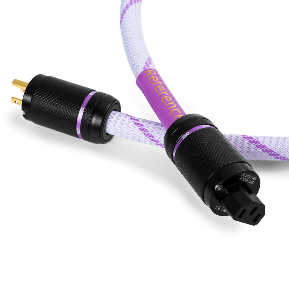 Close-up of XLO R35 power cable IEC and plug connectors