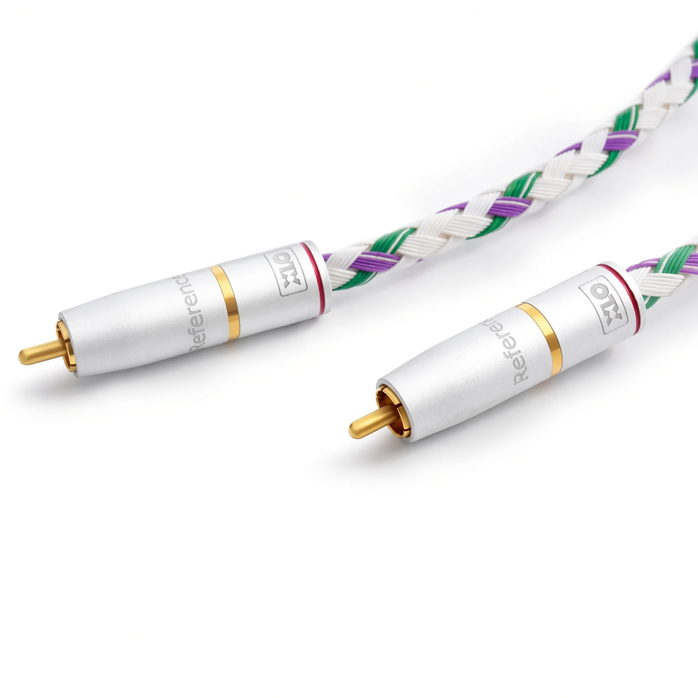 Close-up of XLO R35 RCA interconnect gold-plated connectors