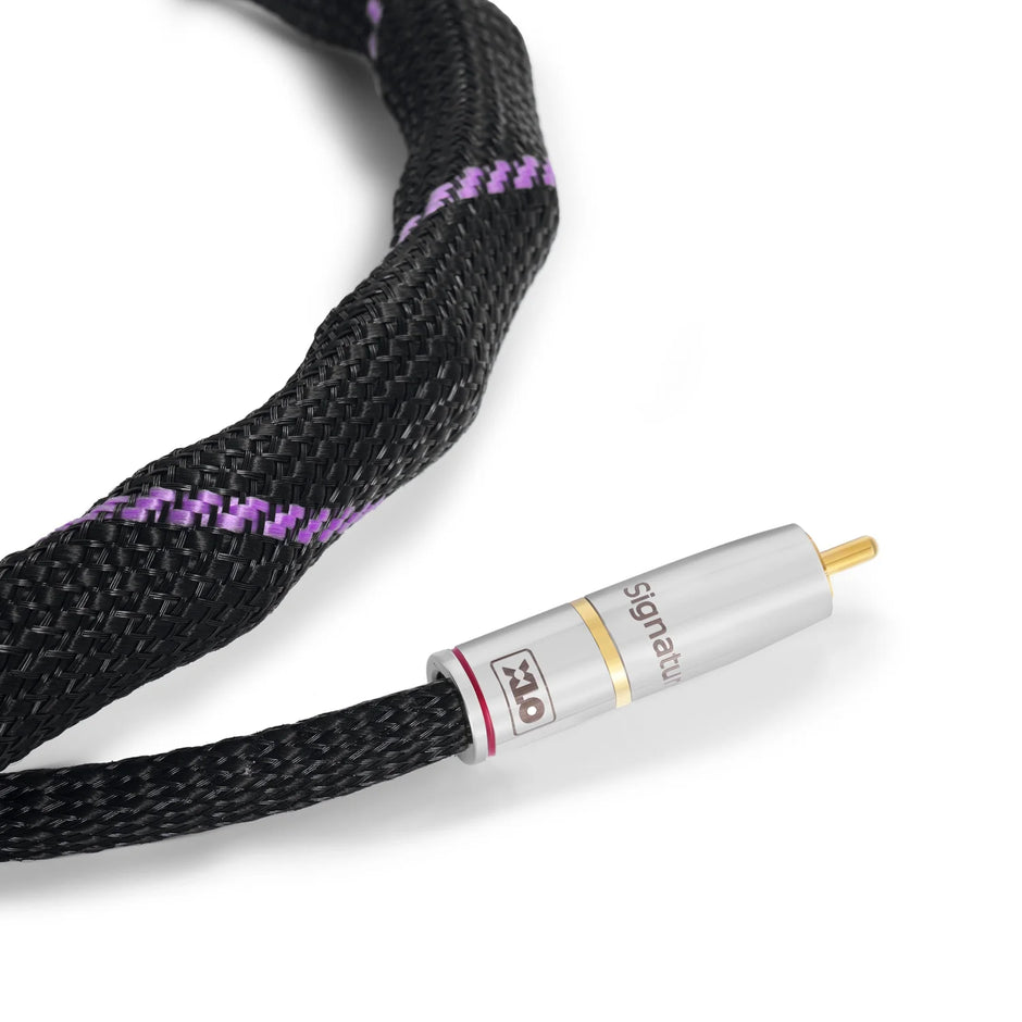 Close-up of XLO S35 RCA interconnect gold-plated connectors