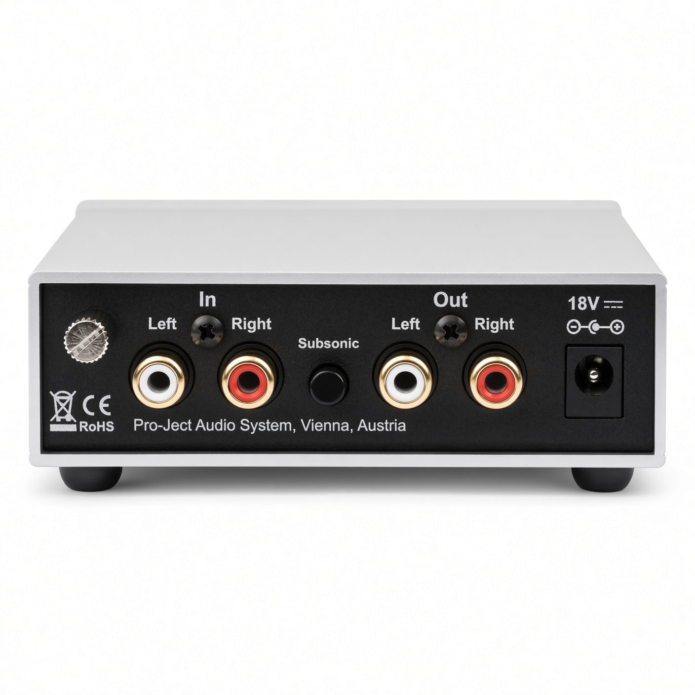 back view of Pro-Ject Phono Box S2 Ultra compact discrete phono preamp
