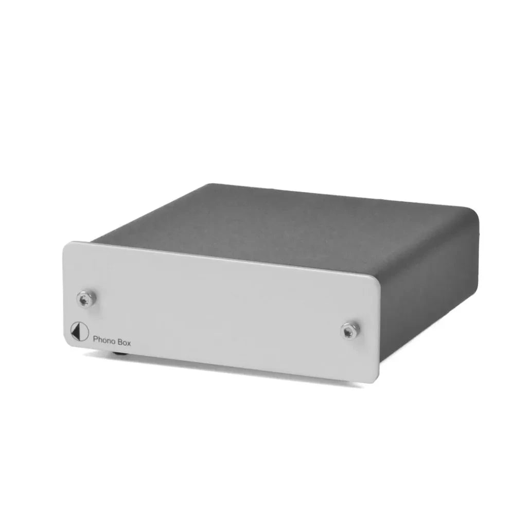 Pro-Ject Phono Box MM/MC phono preamplifier in silver metal housing
